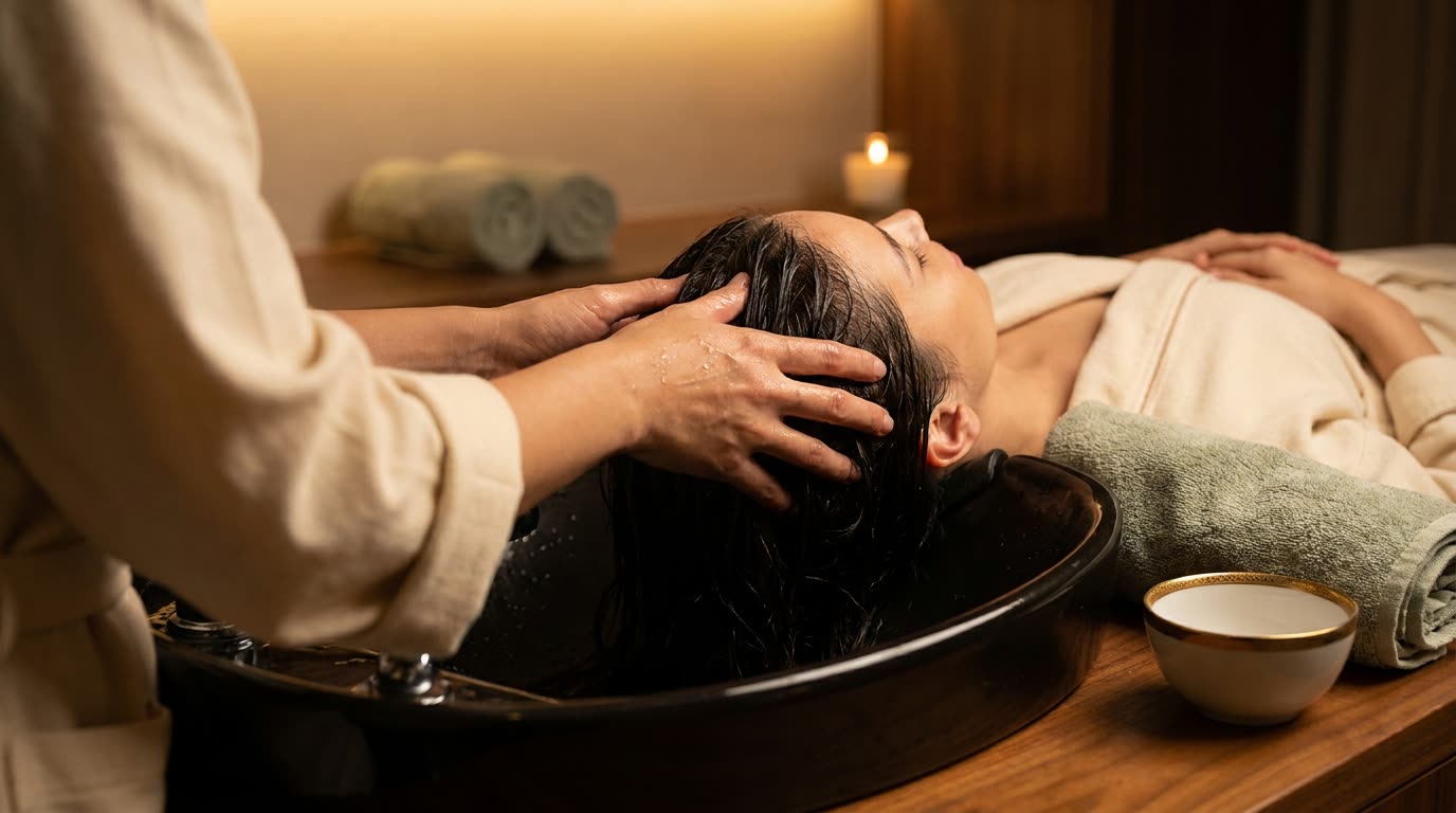 A slow scalp massage during a head spa session at Seattle Head Spa