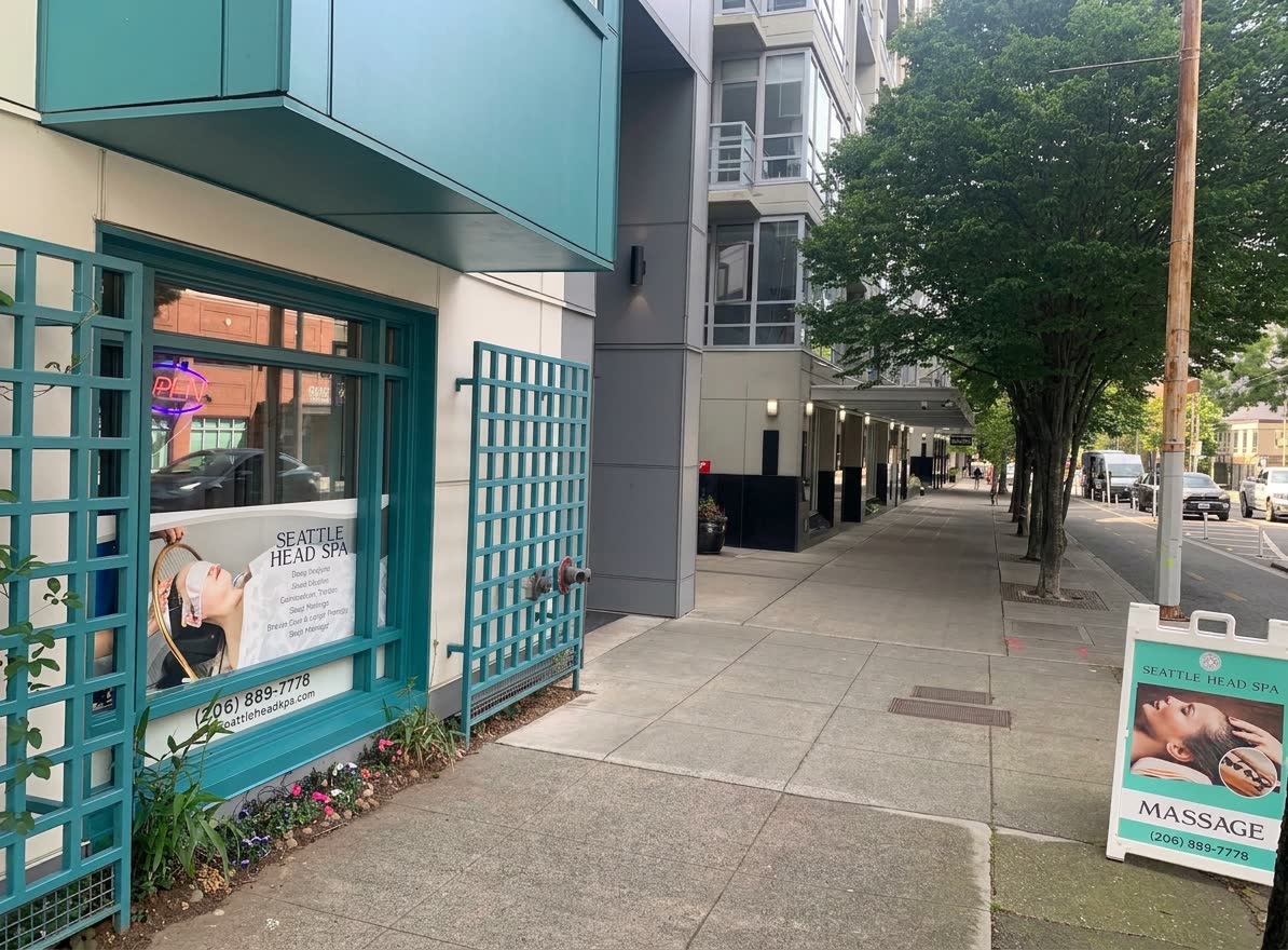 The teal storefront of Seattle Head Spa at 2909 1st Ave in Belltown, Seattle